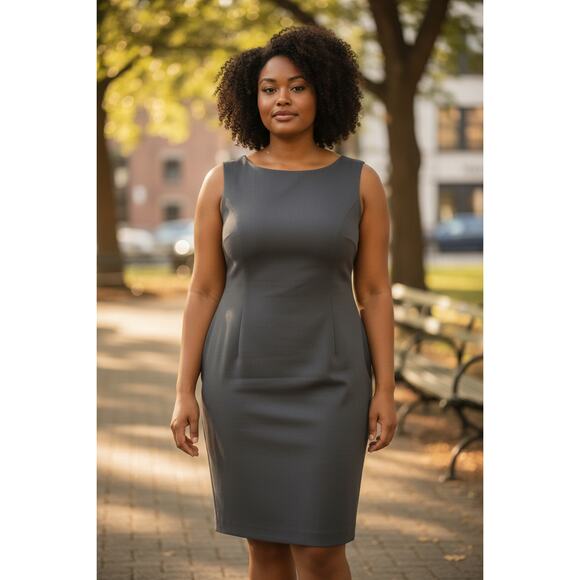 Le Suit Charcoal Sleeveless Sheath Dress Size 18 New with Tags - Picture 2 of 16